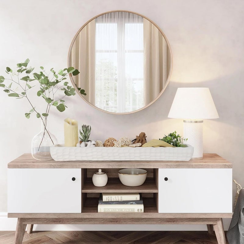 Oakrain 30 inches Large Decorative Bowl for Home Decor, White Dough Bowl with Hand Carved Irregular Texture, Unique Table Centerpieces, Wooden Home Decor Accents for Farmhouse Boho Rustic Style - Image 4